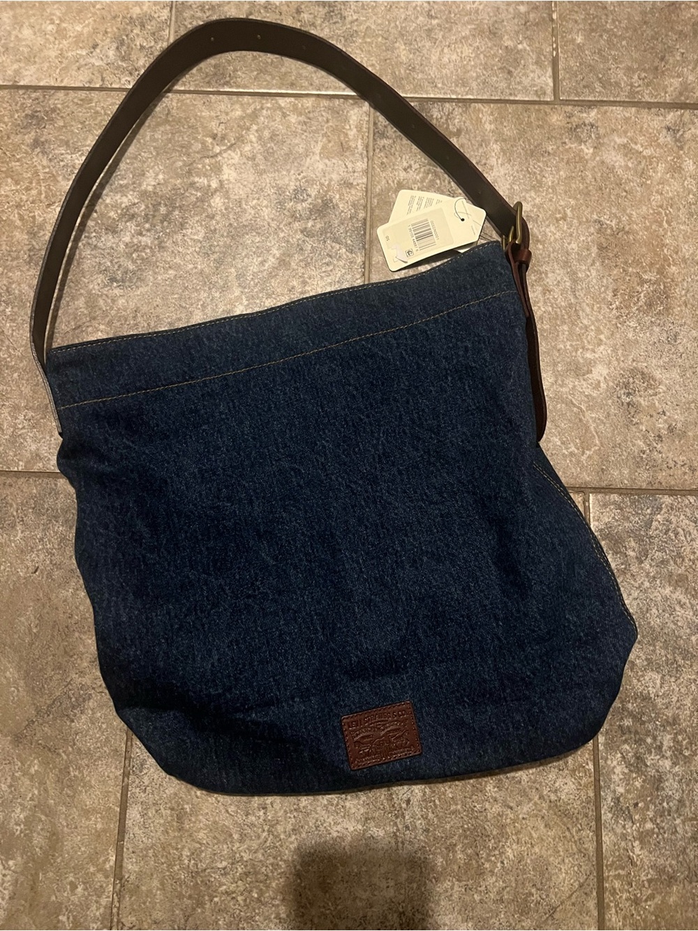 NWT Levi Denim Shoulder Tote with Brown Leather Adjustable Strap